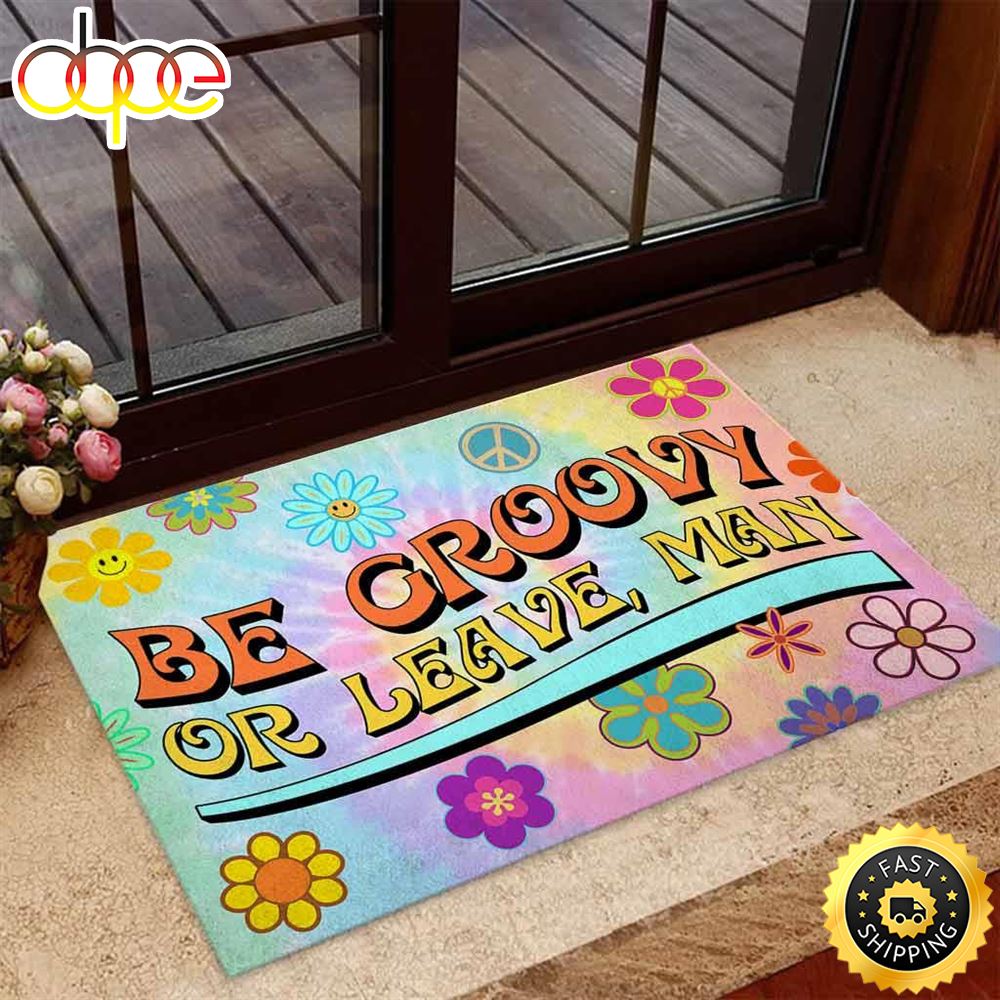 Hippie_Be_Groovy_Or_Leave_Man_Colorful_Flowers_Doormat_pghdpt