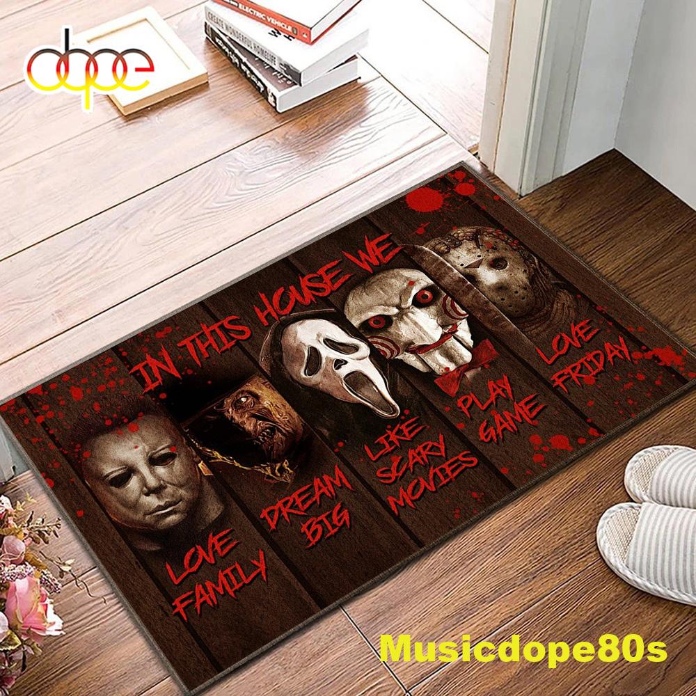 Horror_Chracters_Halloween_Personalized_In_This_House_We_Love_Family_Doormat