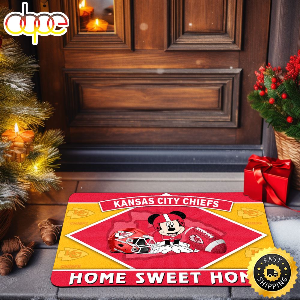 Kansas City Chiefs Doormat Sport Team And Mickey Mouse NFL Doormat -