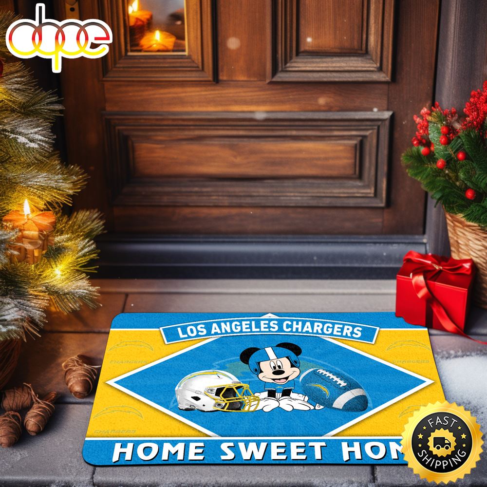 Los Angeles Chargers Doormat Sport Team And Mickey Mouse NFL Doormat -