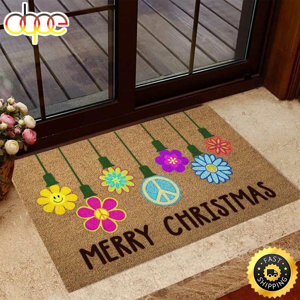 Merry_Christmas_Hippie_Flowers_Peace_Sign_Decoration_Things_Doormat_u65fcw