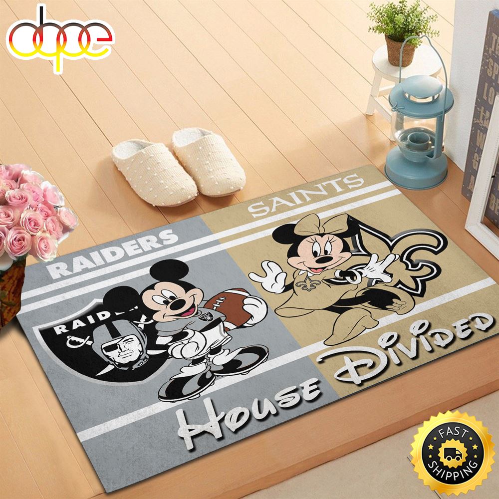 NFL_Football_Oakland_Raiders_vs_New_Orleans_Saints_Mickey_And_Minnie_Teams_NFL_House_Divided_Doormat
