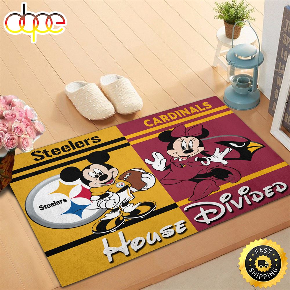 NFL_Football_Pittsburgh_Steelers_vs_Arizona_Cardinals_Mickey_And_Minnie_Teams_NFL_House_Divided_Doormat
