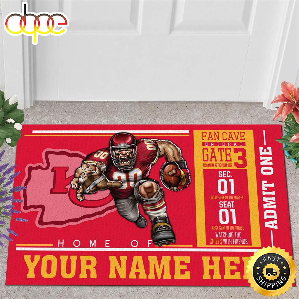 NFL Personalized Kansas City Chiefs Mascot Ticket All Over Print 3d Doormats -
