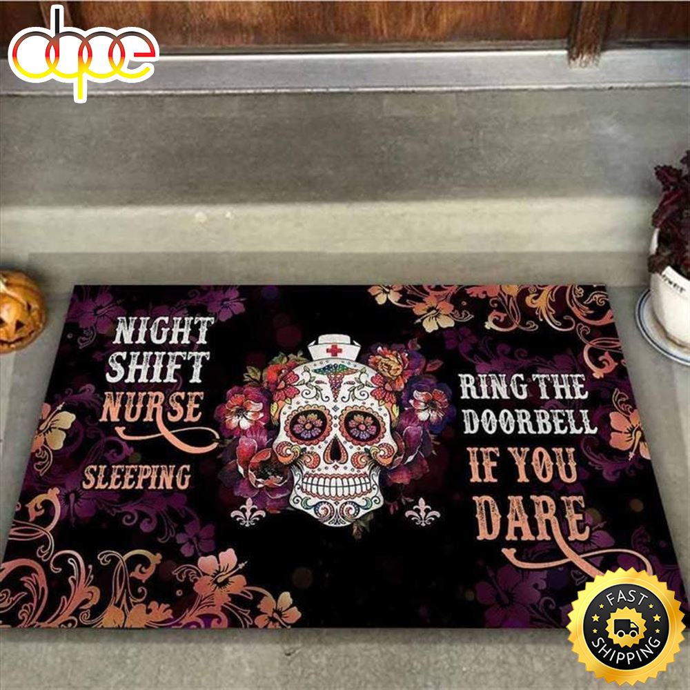 Night_Shift_Nurse_Is_Sleeping_Hippie_Skull_Floral_Doormat_ludizs