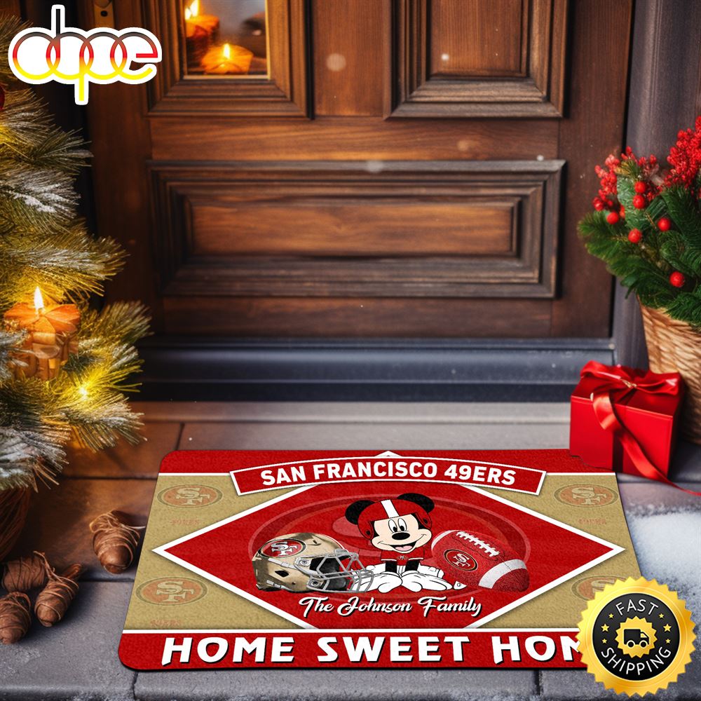 San_Francisco_49ers_Doormat_Custom_Your_Family_Name_Sport_Team_And_Mickey_Mouse_NFL_Doormat_xoyrjq