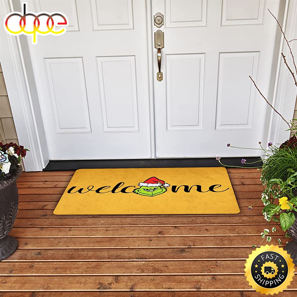 Welcome_Doormat_Grinch_Santa_Hat_Outdoor_The_Grinch_Christmas_Rug